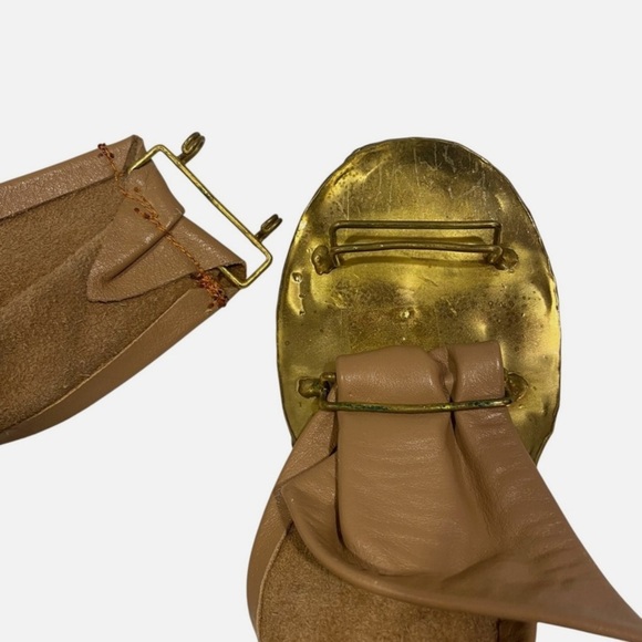 Vintage Women's Artisan Handmade Wide Waist Leather & Metal Statement Belt Boho - Picture 3 of 7